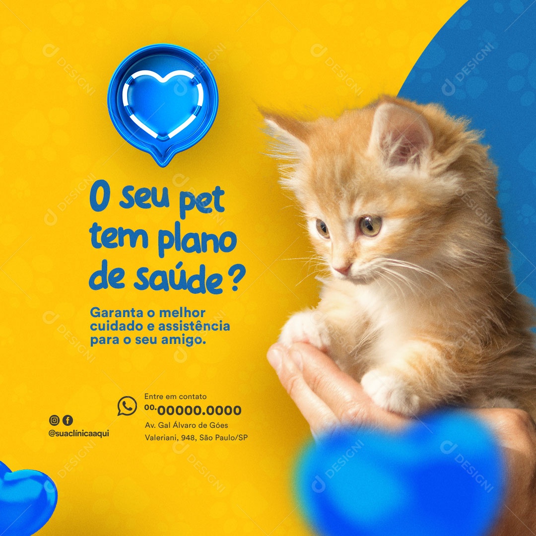 Pet Shop O Seu Pet tem Plano de Saúde Social Media PSD Editável