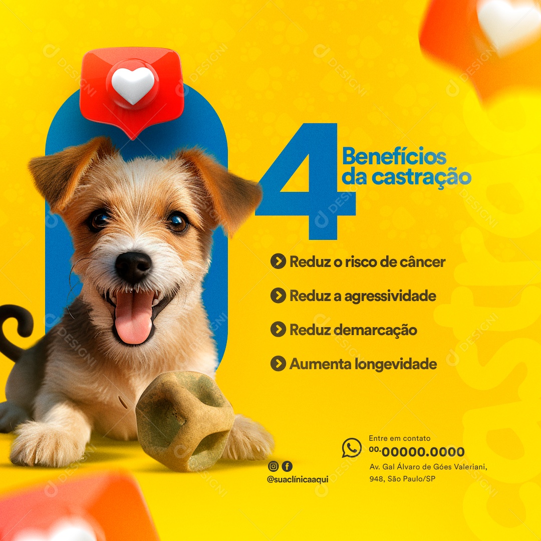 Pet Shop 4 Benefícios de Castração Social Media PSD Editável