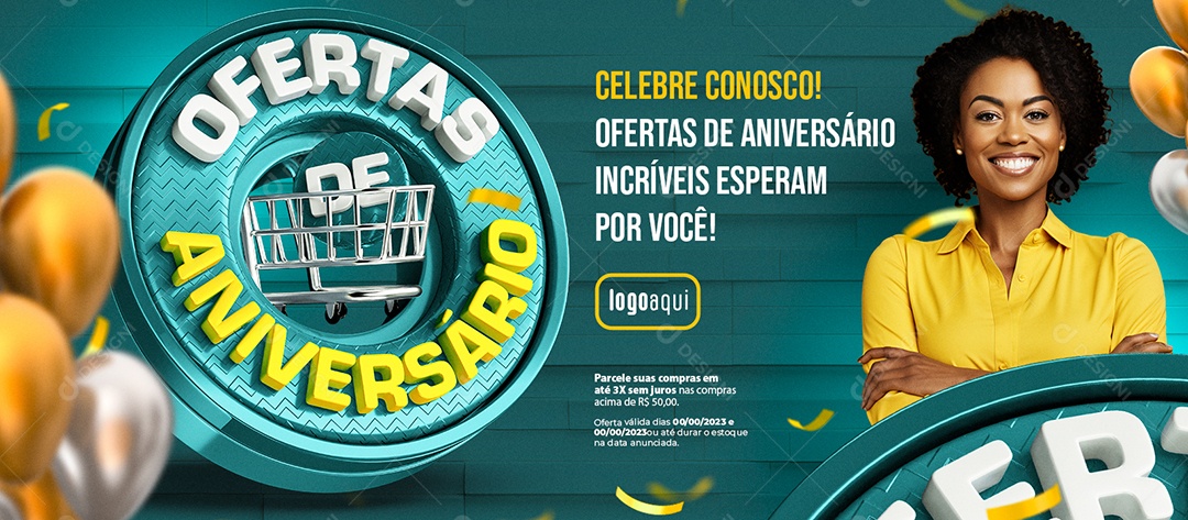 Banner Ofertas de Aniversário Celebre Conosco Supermercado Lojas Social Media PSD Editável