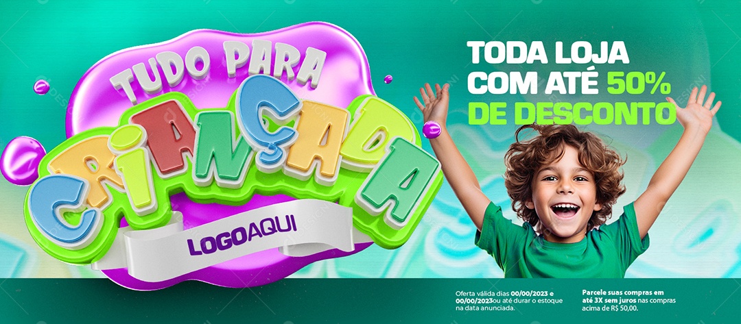 Banner Tudo para Criançada Loja de Brinquedos Toda Loja com Até 50% de Desconto Social Media PSD Editável