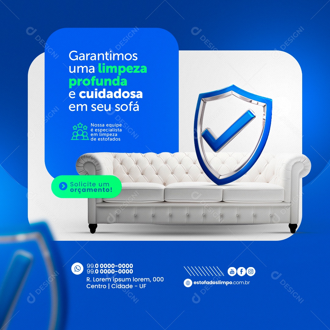 Lavagem a Seco Garantimos uma Limpeza Profunda e Cuidadosa em seu Sofá Social Media PSD Editável