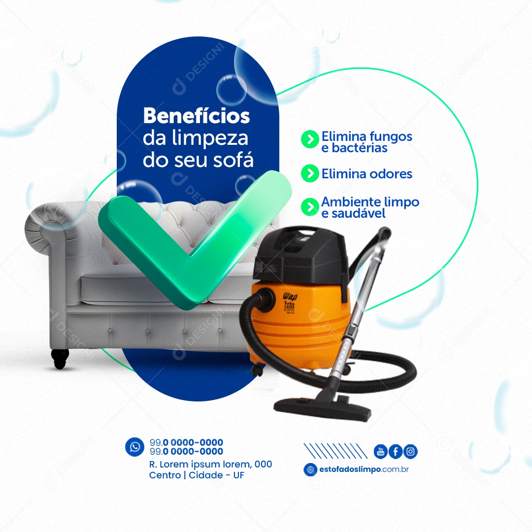 Lavagem a Seco Benefícios da Limpeza do seu Sofá Social Media PSD Editável