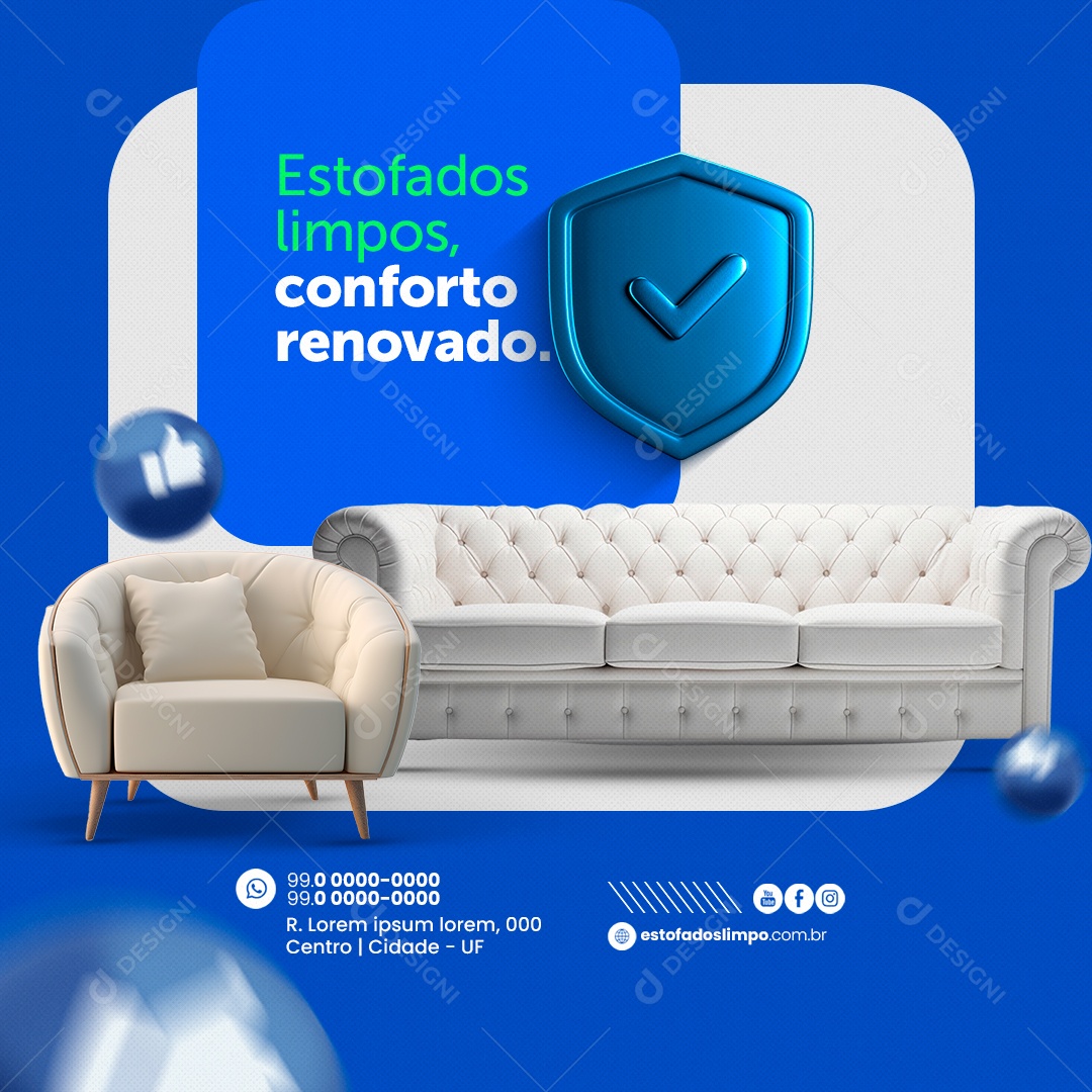 Lavagem a Seco Estofados Limpos Conforto Renovado Social Media PSD Editável