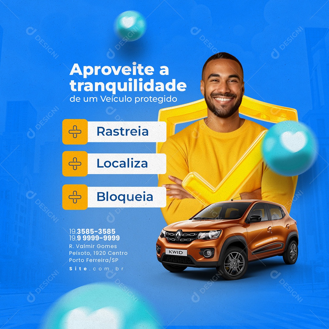 Rastreamento Veicular Aproveite a Tranquilidade de um Veículo Protegido Social Media PSD Editável