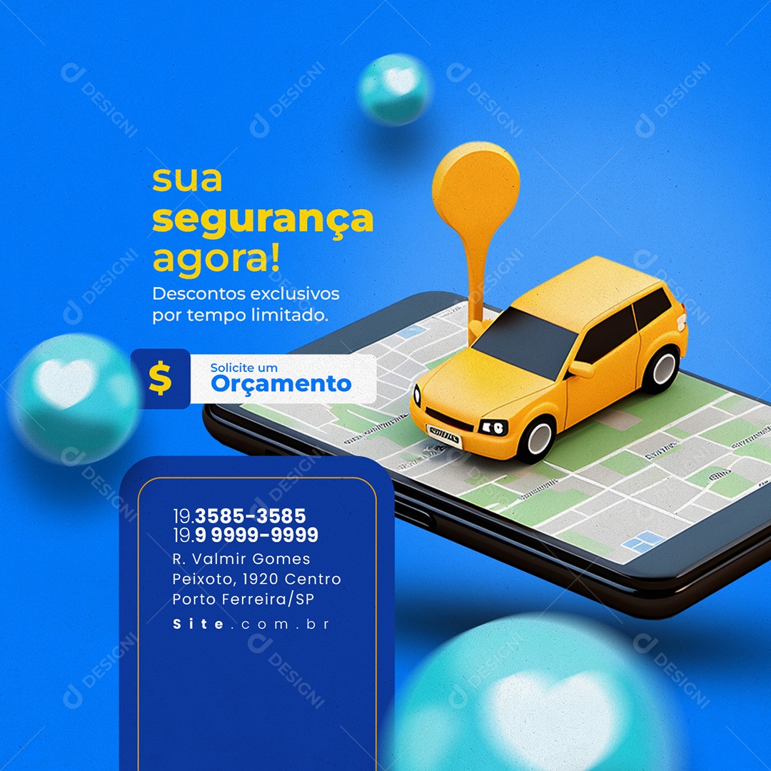 Rastreamento Veicular sua Segurança Agora Social Media PSD Editável