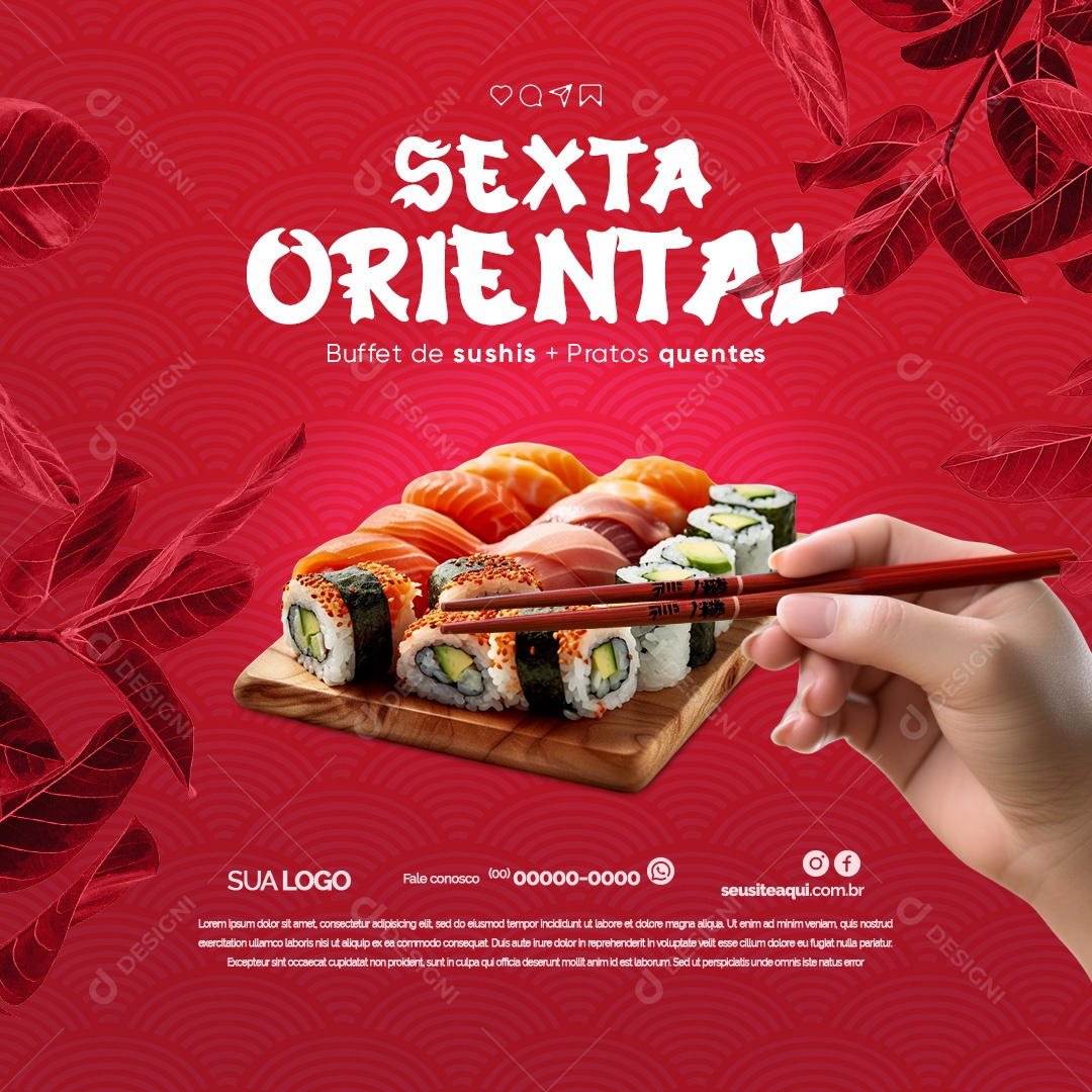 Comida Japonesa Sexta Oriental Buffet de Sushis Pratos Quentes Social Media PSD Editável