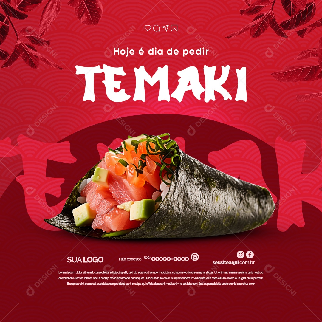 Comida Japonesa Hoje é Dia de Pedir Temaki Social Media PSD Editável