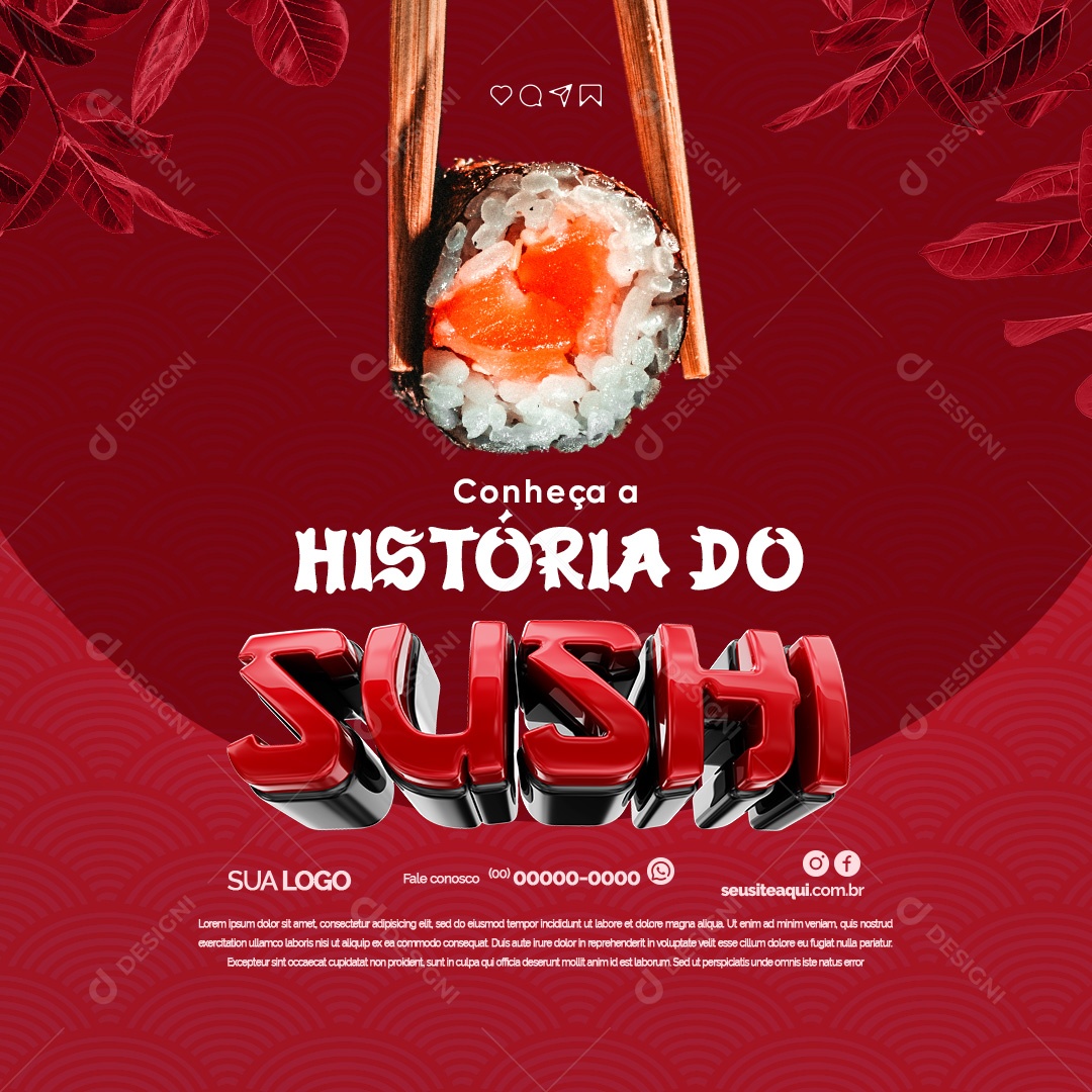 Comida Japonesa Conheça a História do Sushi Social Media PSD Editável