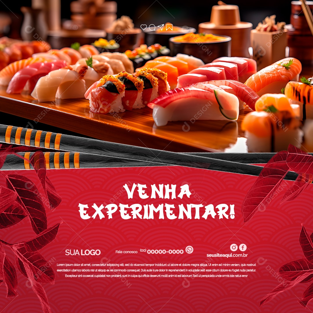 Comida Japonesa Venha Experimentar Social Media PSD Editável