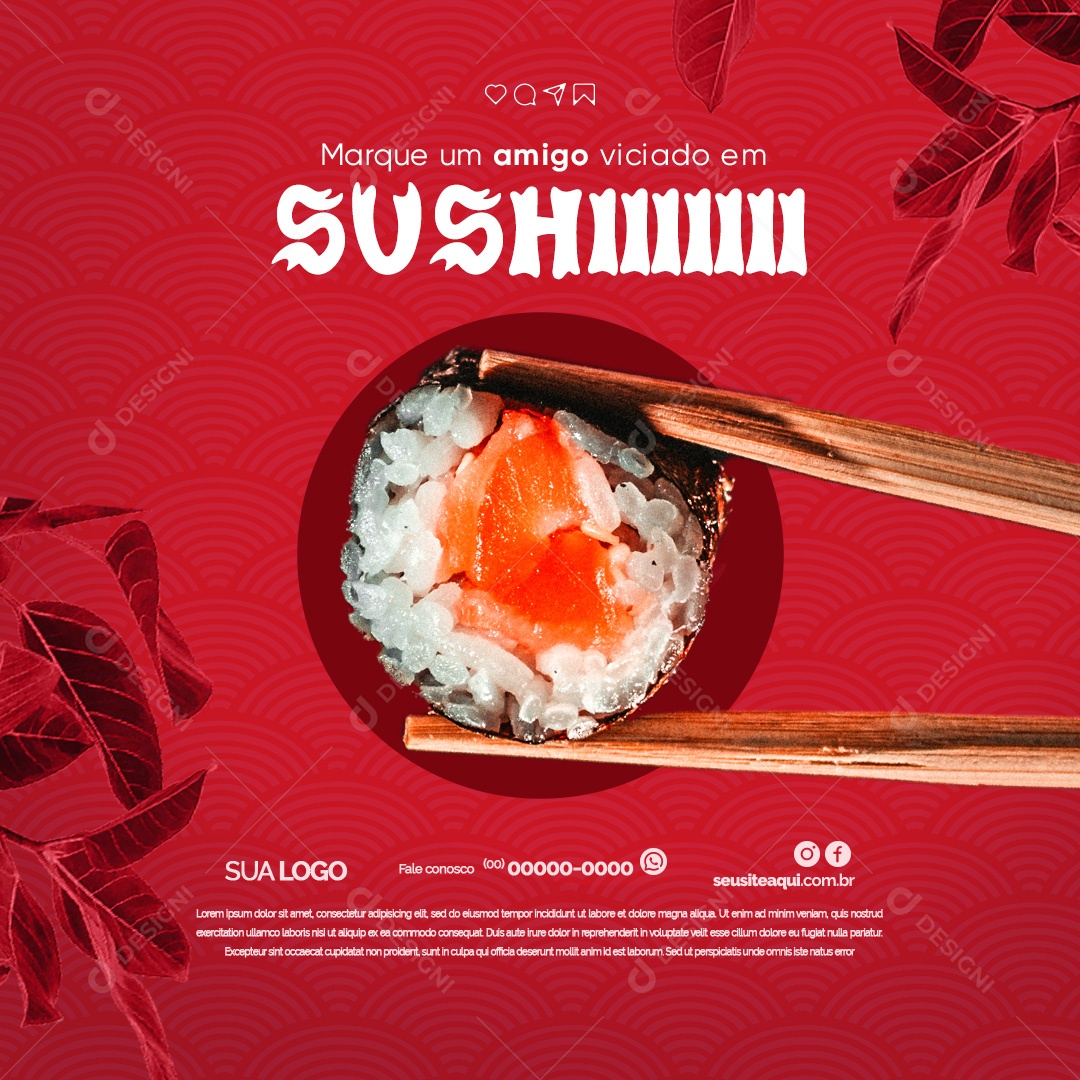 Comida Japonesa Marque um Amigo Viciado em Sushi Social Media PSD Editável