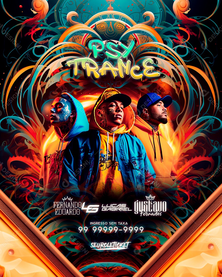 Flyer Psy Trance Fernando Eduardo Lucas Gabriel Gustavo Fernades Social Media PSD Editável