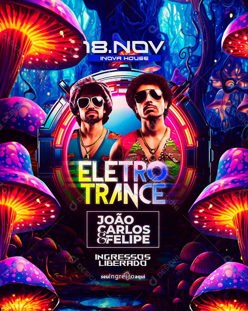 Flyer Eletro Trance João Carlos & Felipe Social Media PSD Editável