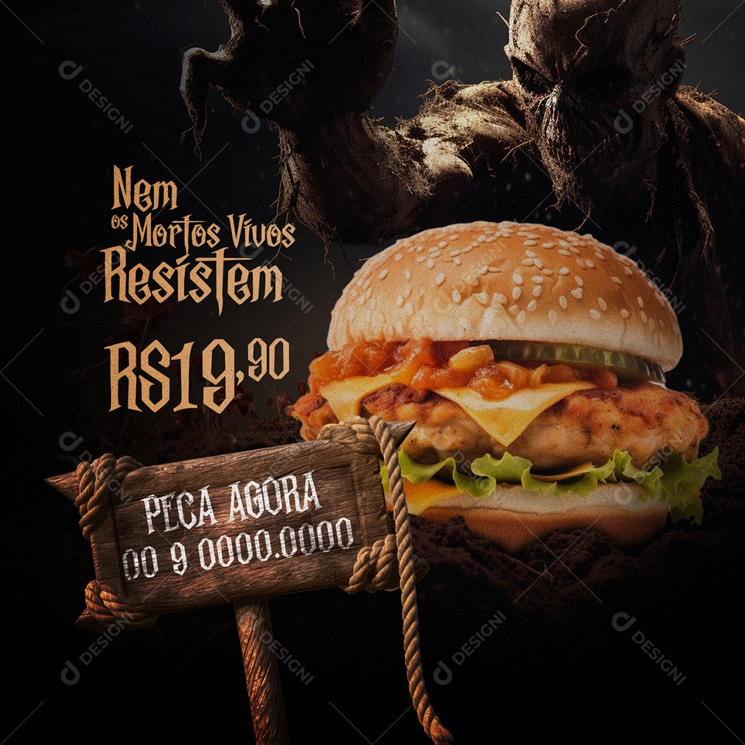 Hamburgueria Halloween Nem os Mortos Vivos Resistem Peça Agora Social Media PSD Editável