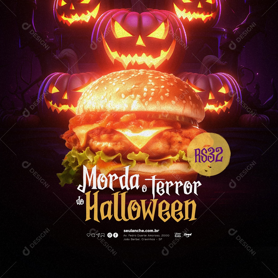 Hamburgueria Halloween Morda o Terror do Halloween Social Media PSD Editável