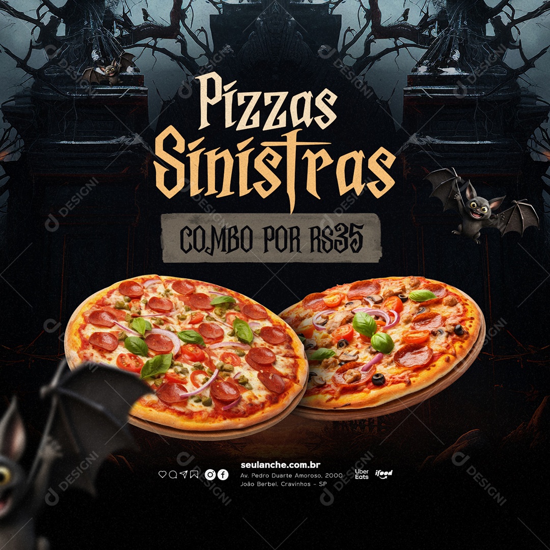 Pizzaria Halloween Pizzas Sinistras Combo por 35 Social Media PSD Editável