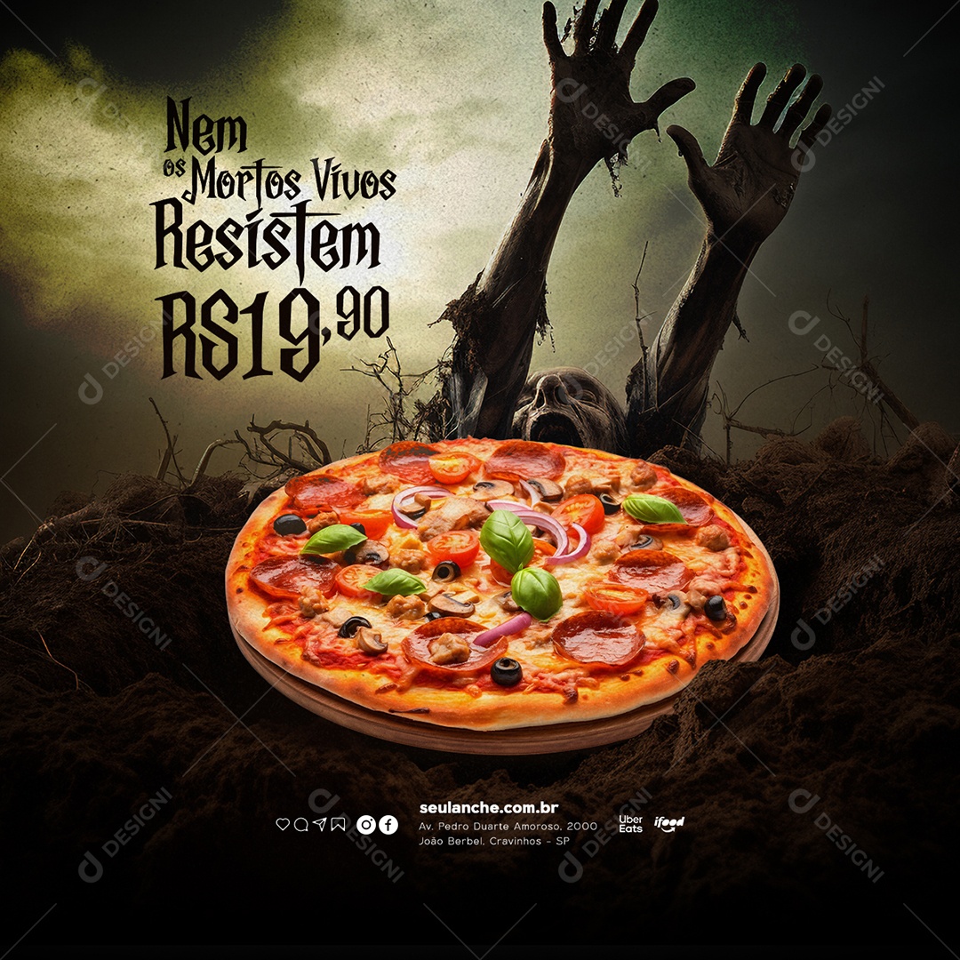 Pizzaria Halloween Nem os Mortos Vivos Resistem Social Media PSD Editável