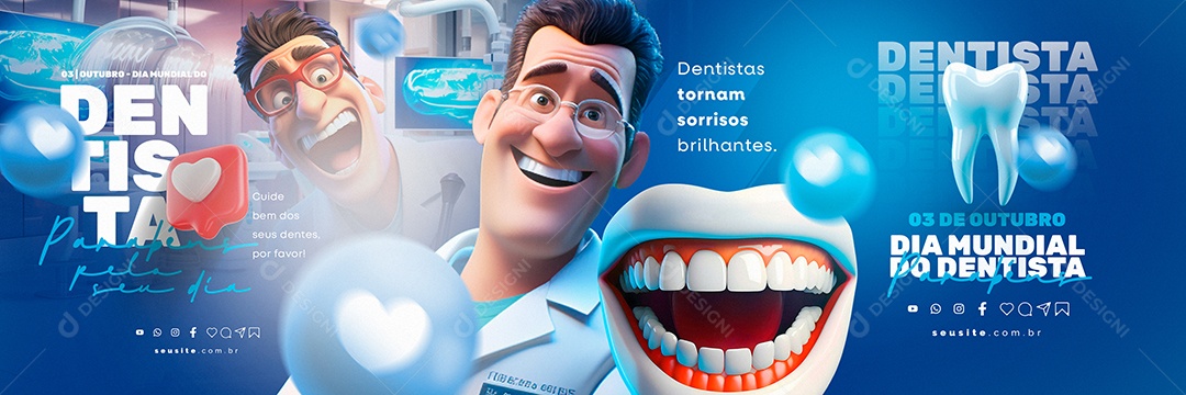 Carrossel Dia Mundial do Dentista Dentistas Tornam Sorrisos Brilhantes Social Media PSD Editável