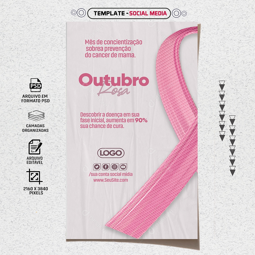 Social Media Story Outubro Rosa Câncer De Mama PSD Editável