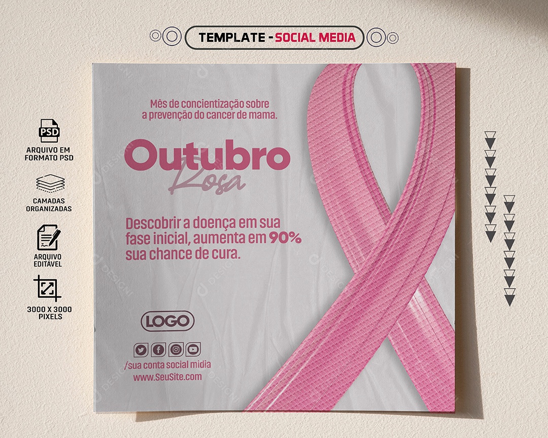 Feed Prevenção Do Câncer De Mama Outubro Rosa Social Media PSD Editável