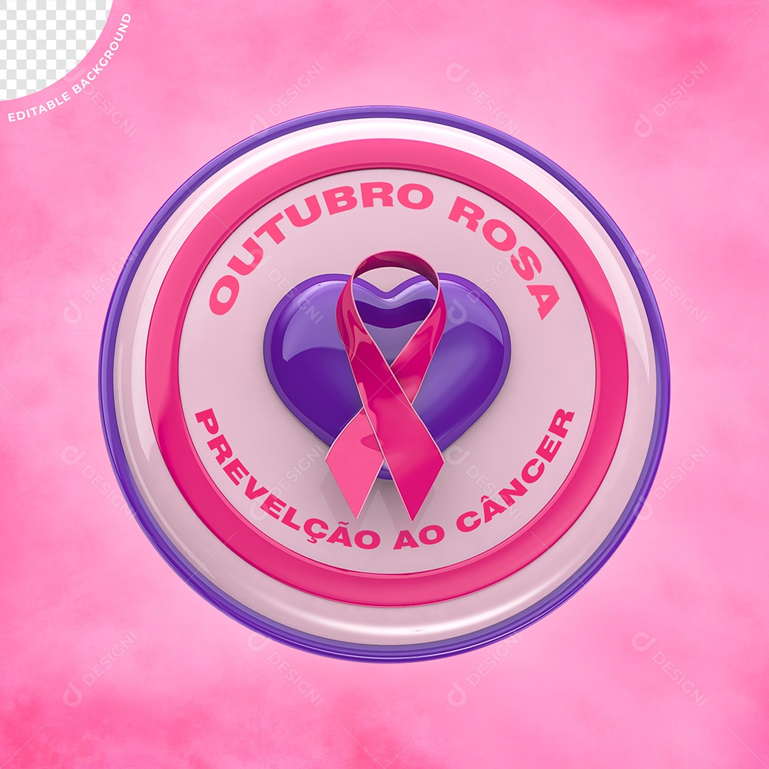 Selo 3D Outubro Rosa Prevenção Ao Câncer Para Composição PSD