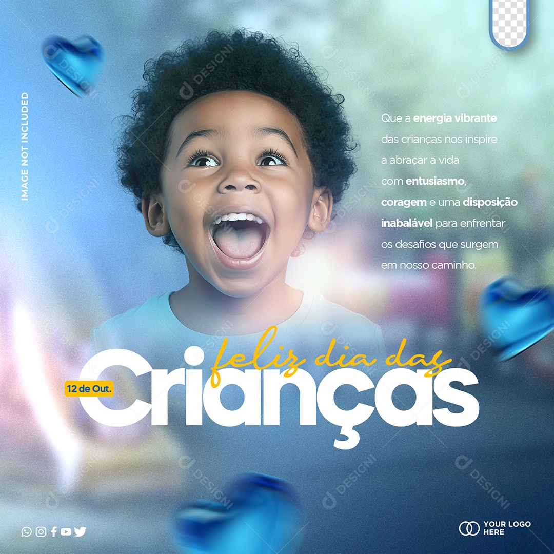 Dia das Crianças 12 de Outubro que a Energia Vibrante de uma Criança nos Inspire a Abraçar a Vida com Entusiasmo Social Media PSD Editável