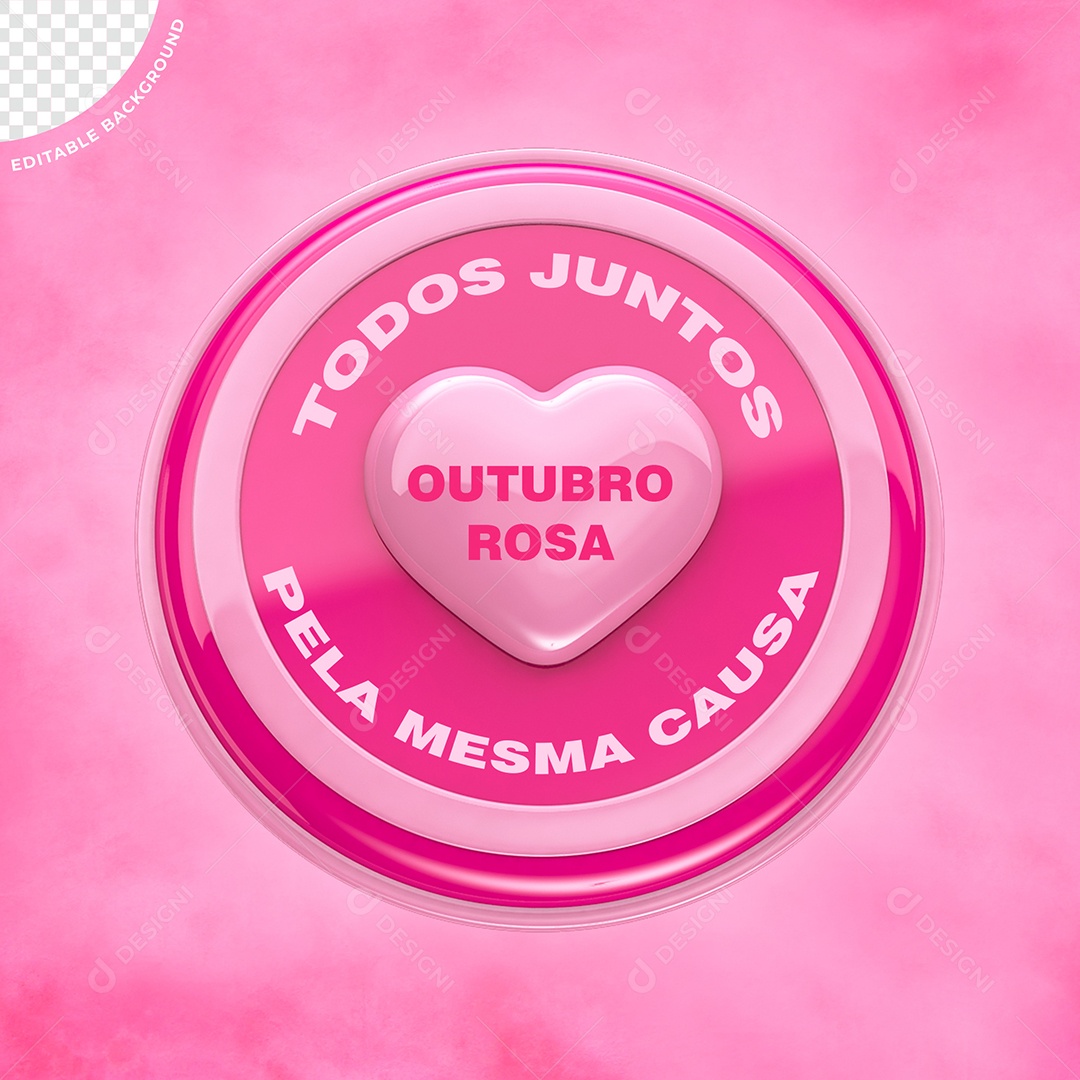 Selo 3D Todos Juntos Outubro Rosa Para Composição PSD