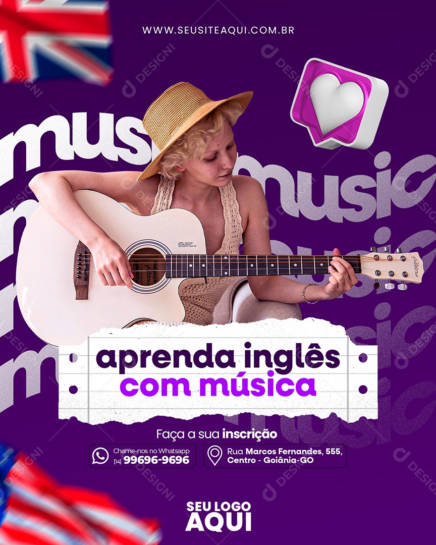 Escola De Idiomas Aprenda Inglês com Música Social Media PSD Editável