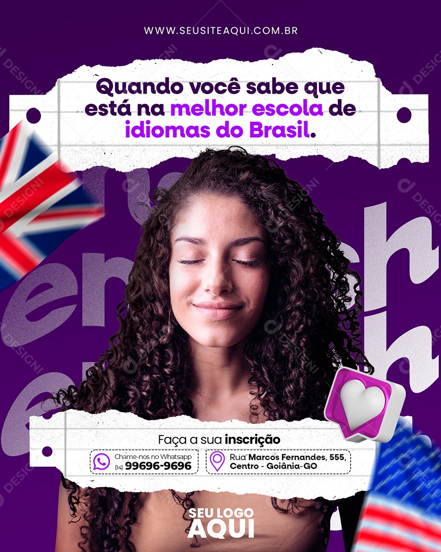 Aulas de Inglês Quando Você sabe que Está na Melhor Escola de Idiomas do Brasil Social Media PSD Editável