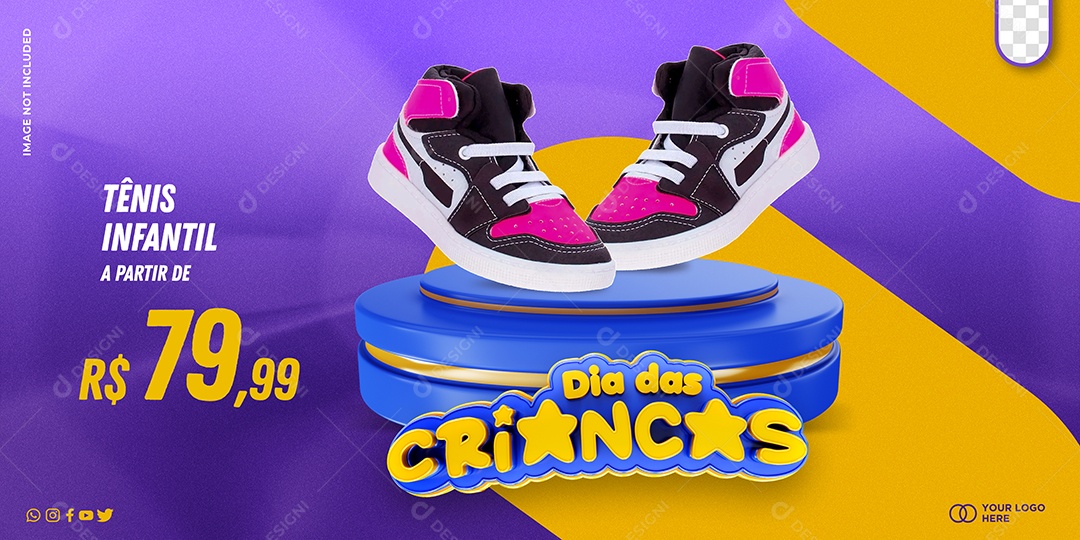 Banner Dia das Crianças 12 de Outubro Tenis Infantil Social Media PSD Editável