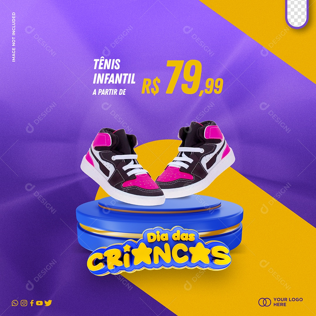 Dia das Crianças 12 de Outubro Tênis Infantil Social Media PSD Editável