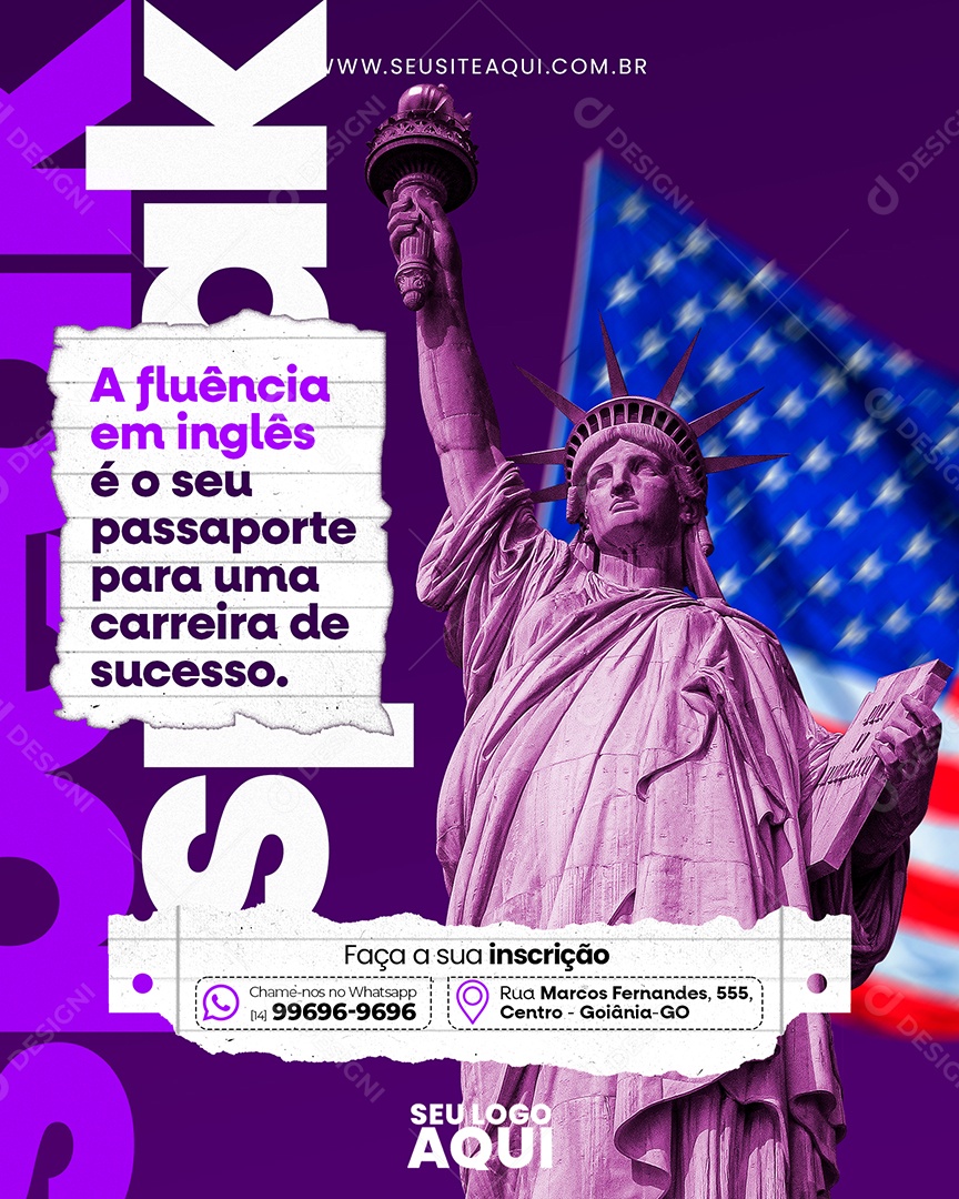 Escola De Idiomas A Fluência em Inglês é o sue Passaporte para uma Carreira de Sucesso Social Media PSD Editável