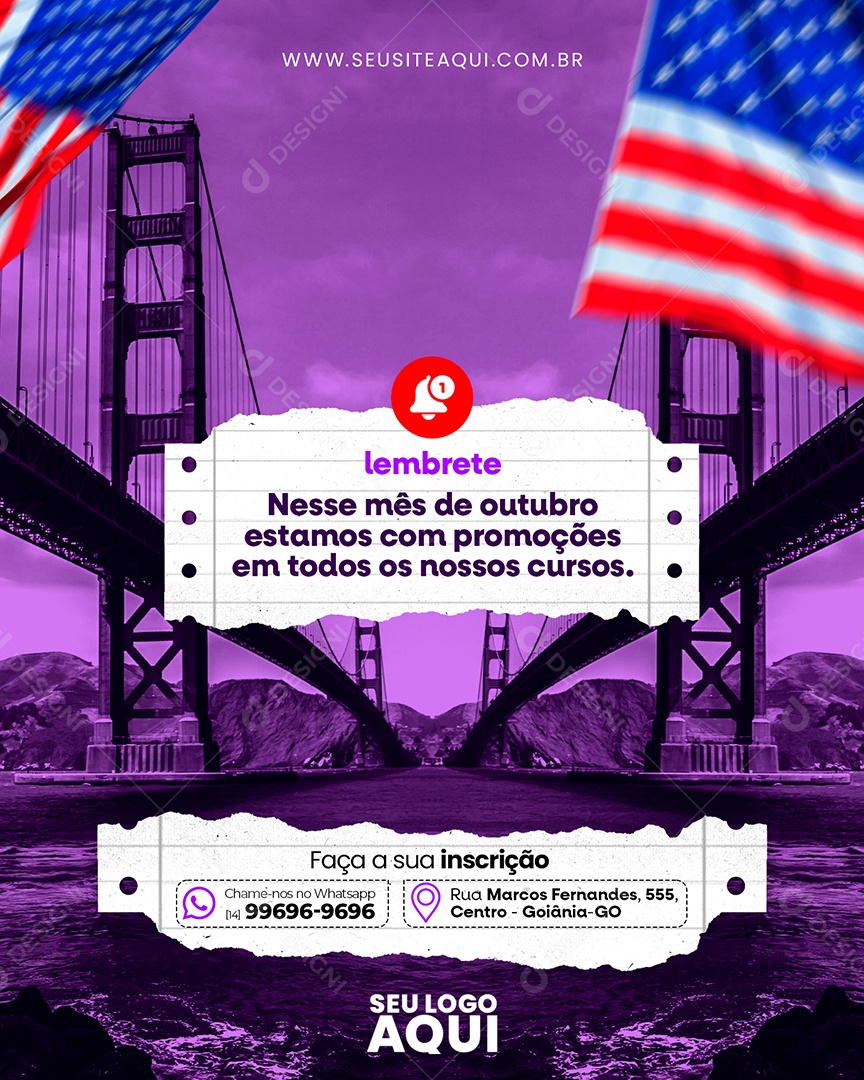 Escola De Idiomas Lembrete nesse Mês de Outubro Estamos com Promoções Aulas de Inglês Social Media PSD Editável