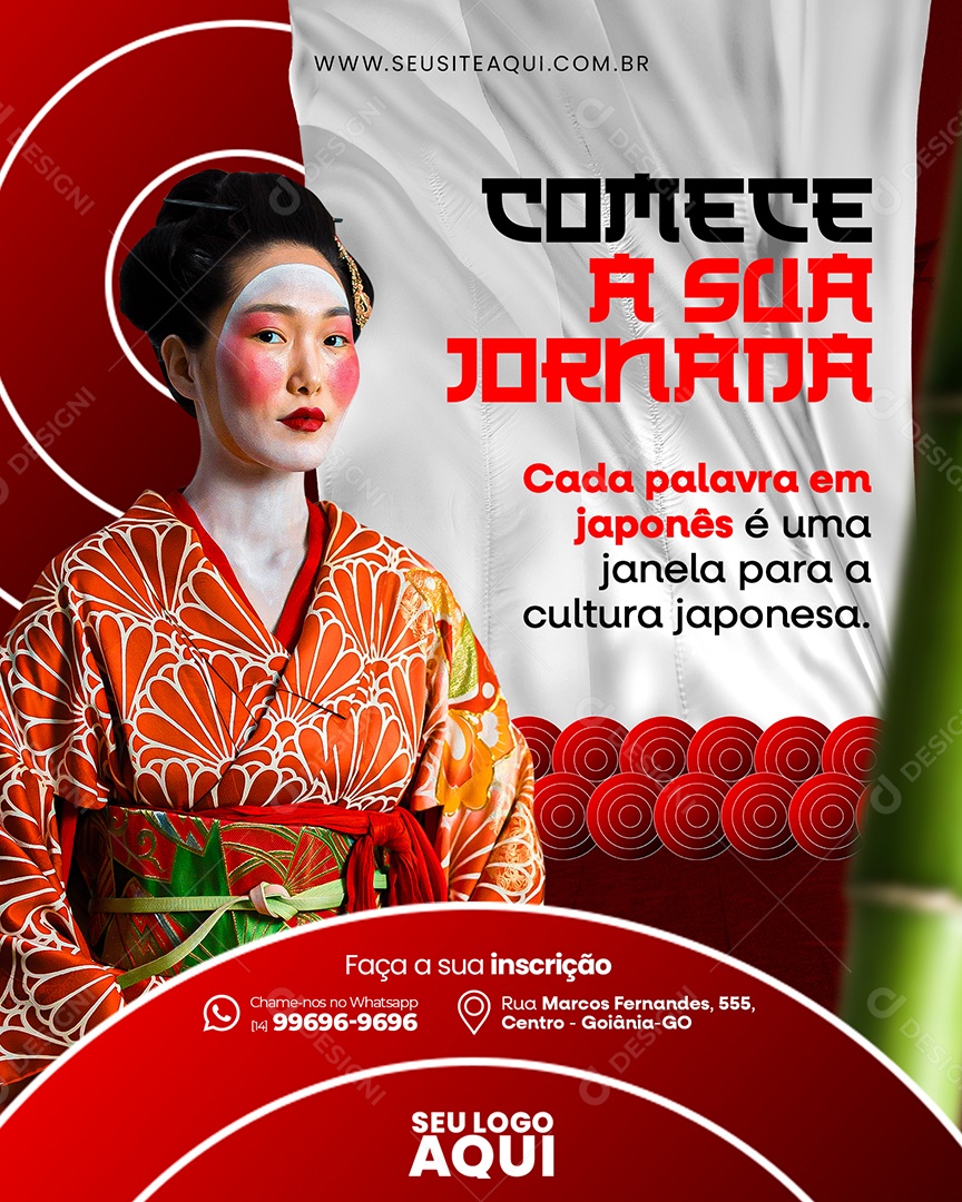 Escola De Idiomas Comece a sua Jornada Cada Palavra em Japonês é uma Janela para a Cultura Japonesa Social Media PSD Editável