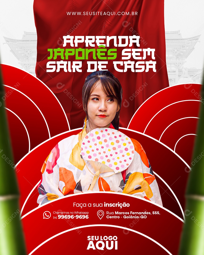 Social Media Escola De Idiomas Aprenda Japonês sem sair de Casa PSD Editável