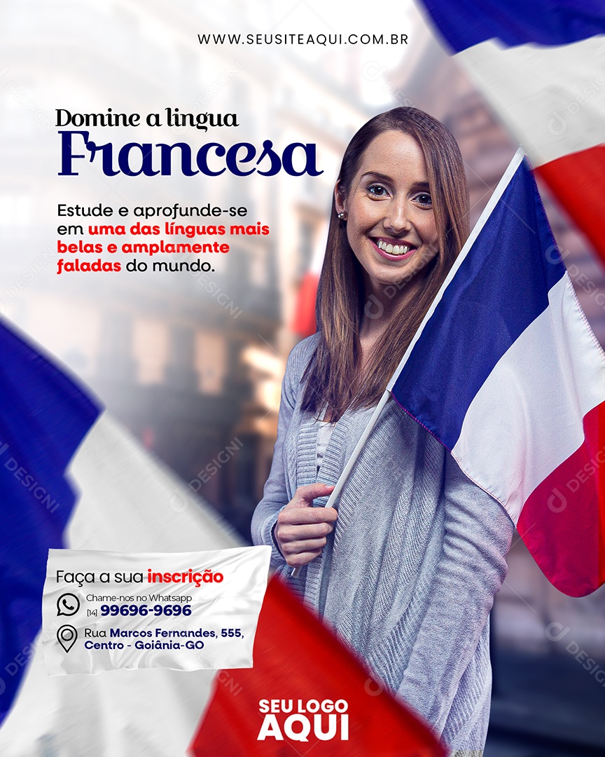 Escola De Idiomas Domine a Língua Francesa Social Media PSD Editável