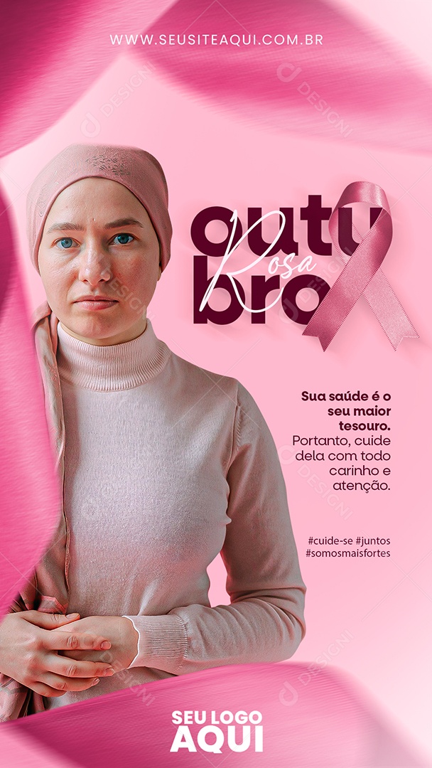 Story Outubro Rosa Sua Saúde é o seu Maior Tesouro Mês de Prevenção Contra o Câncer de Mama Social Media PSD Editável