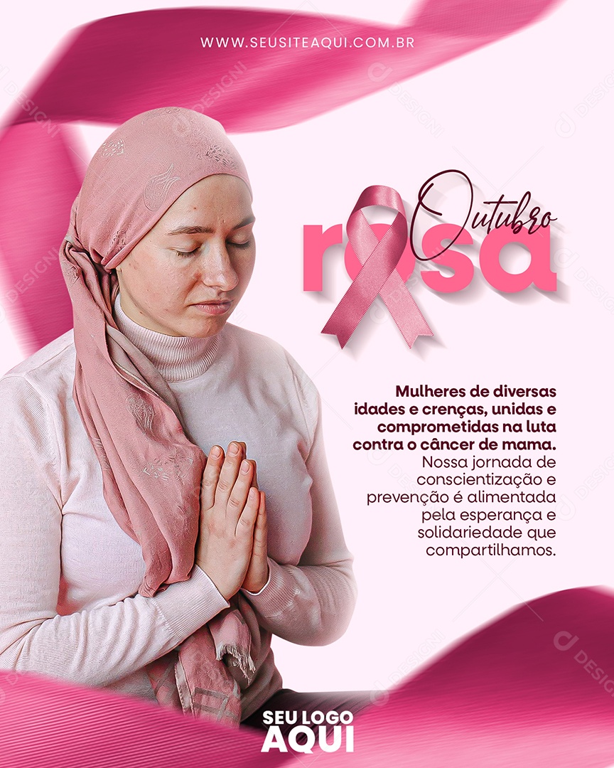 Social Media Outubro Rosa Mês de Prevenção Contra o Câncer de Mama Mulheres de Diversas Idades e Crenças PSD Editável