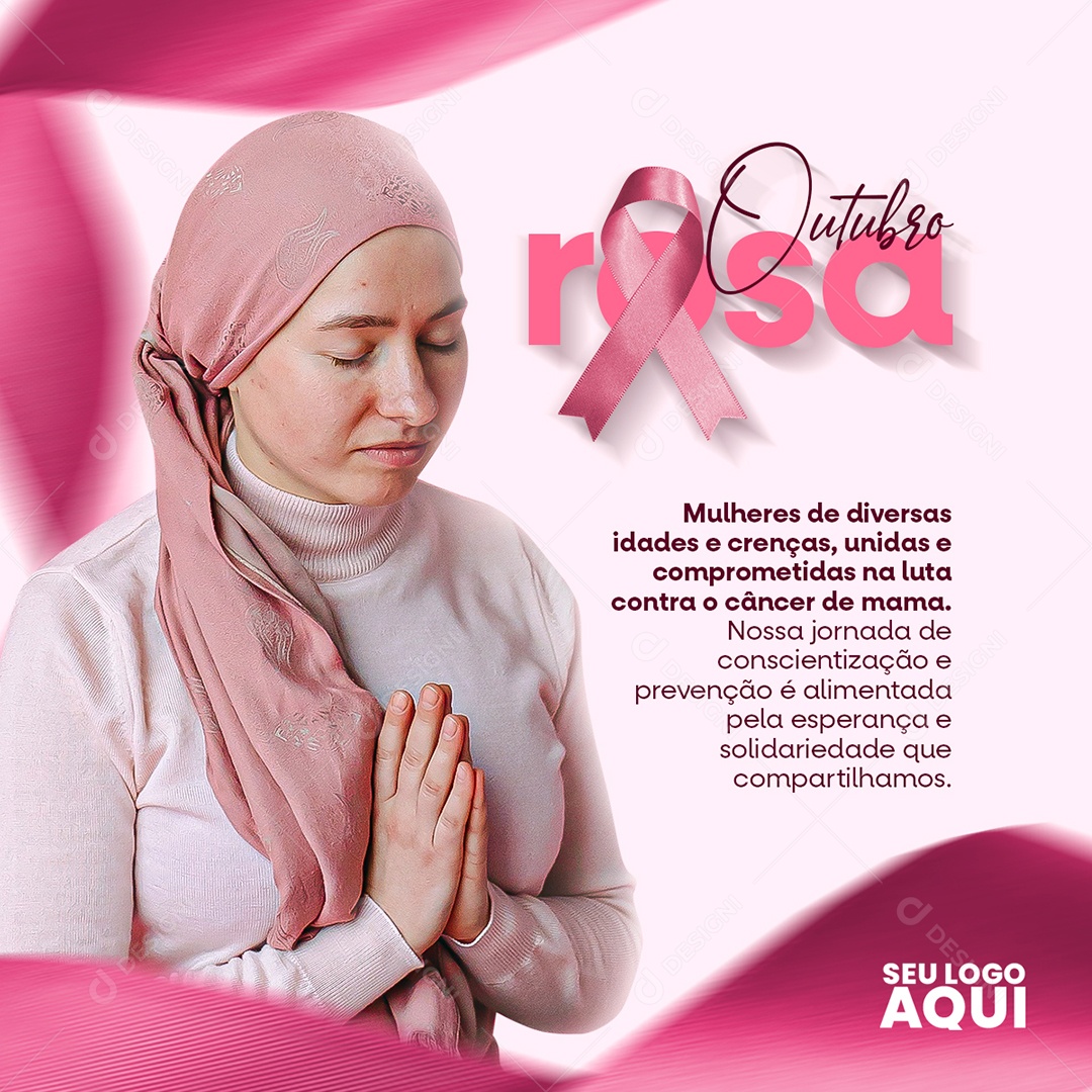Outubro Rosa Mês de Prevenção Contra o Câncer de Mama Mulheres de Diversas Idades e Crenças Social Media PSD Editável