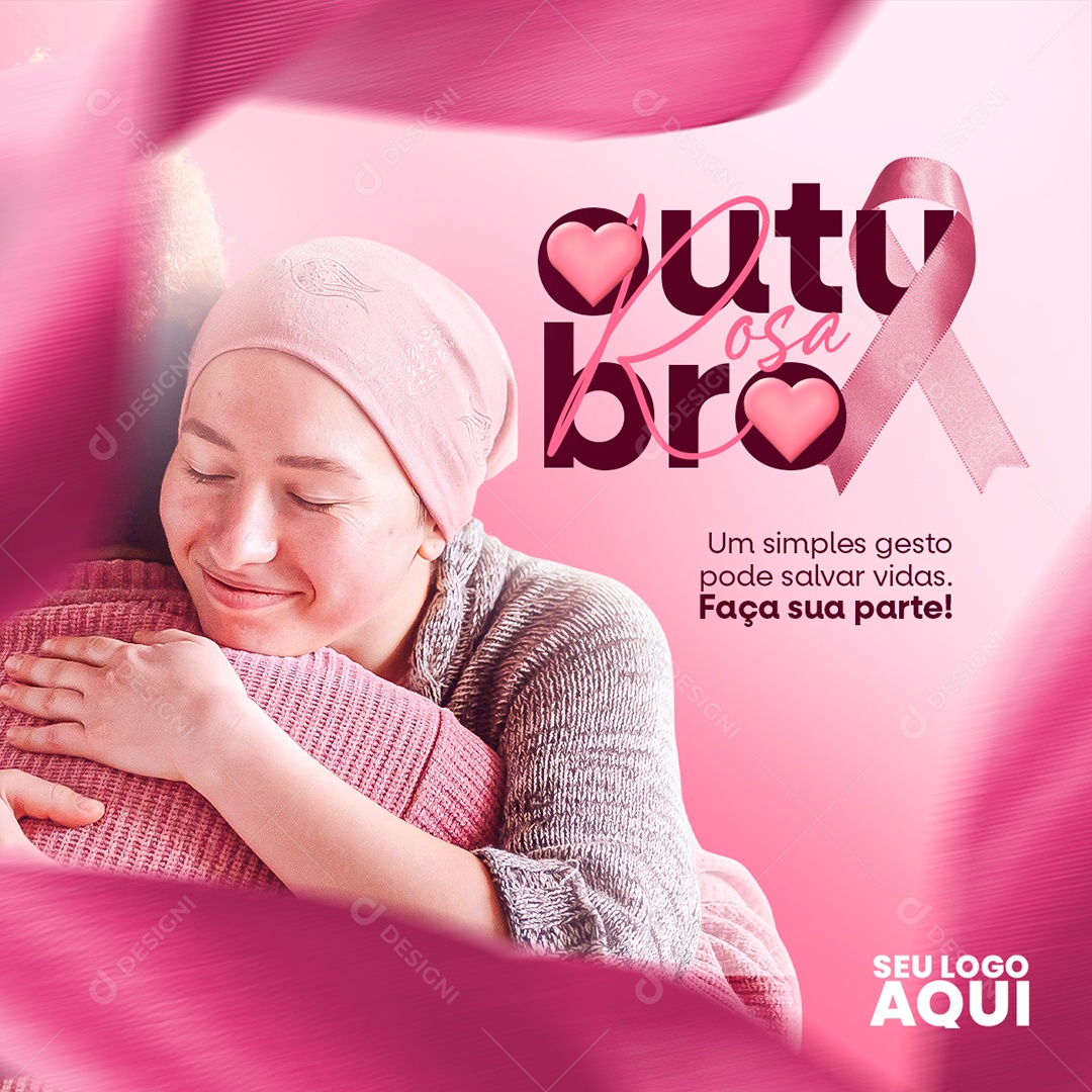 Outubro Rosa Mês de Prevenção Contra o Câncer de Mama Um Simples Gesto pode Salvar Vidas Social Media PSD Editável