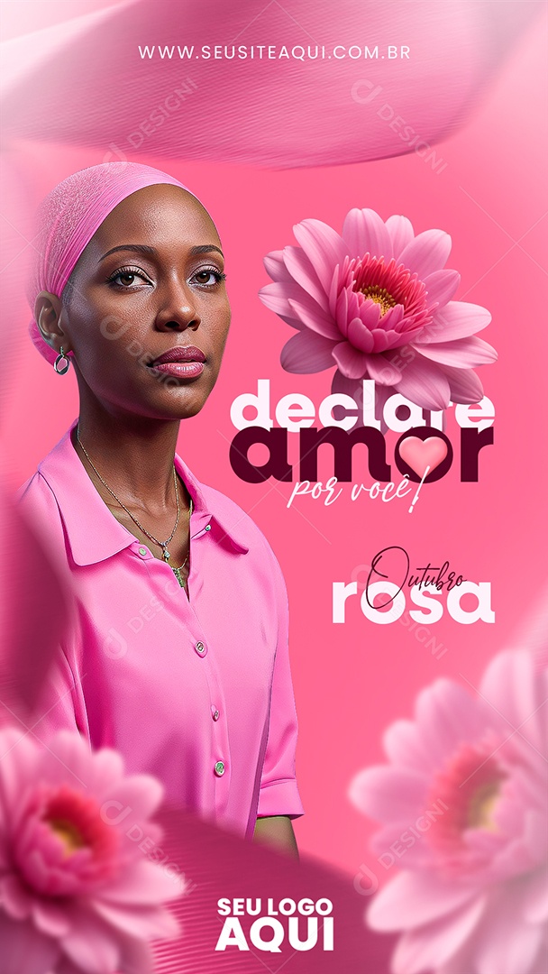 Story Outubro Rosa Mês de Prevenção Contra o Câncer de Mama Declare Amor por Você Social Media PSD Editável