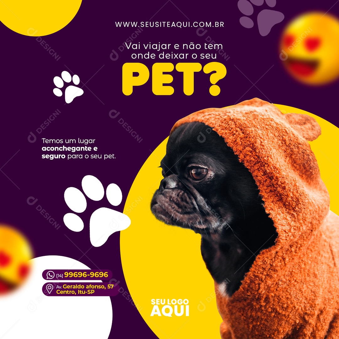 Pet Shop Vai Viajar e não tem Onde Deixar o seu Pet Social Media PSD Editável