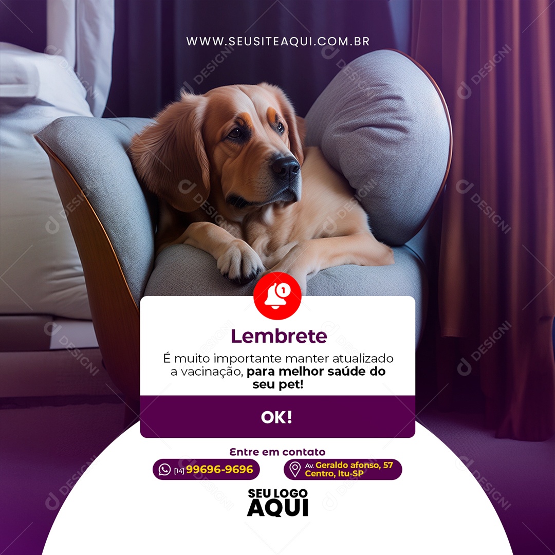 Pet Shop Lembrete é Muito Importante Manter Atualizado a Vacinação Social Media PSD Editável