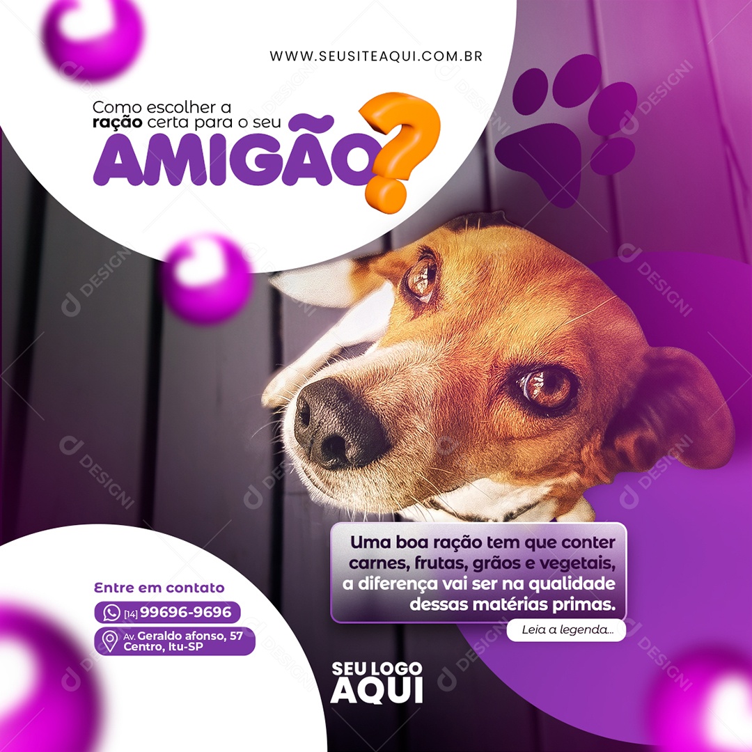 Pet Shop Como Escolher a Ração Certa para o seu Amigão Social Media PSD Editável