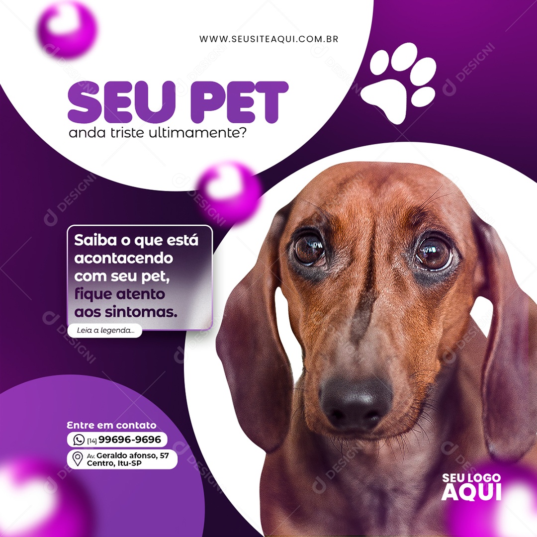 Pet Shop Seu Pet anda Triste Ultimamente Clínica Veterinária Social Media PSD Editável