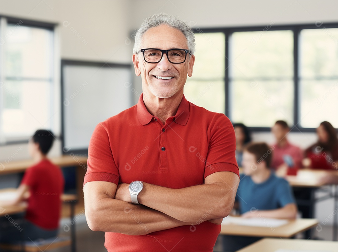 Homem professor sobre uma sala de aula
