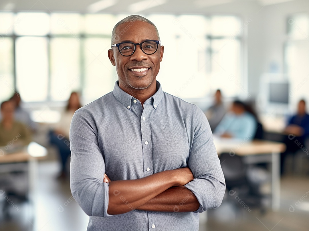 Homem professor sobre uma sala de aula