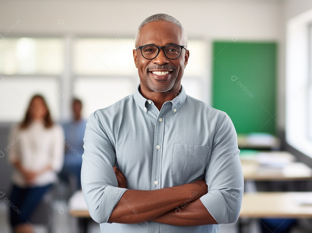 Homem professor sobre uma sala de aula