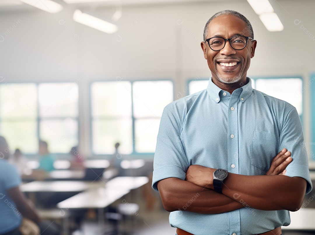 Mulher professora sobre uma sala de aula