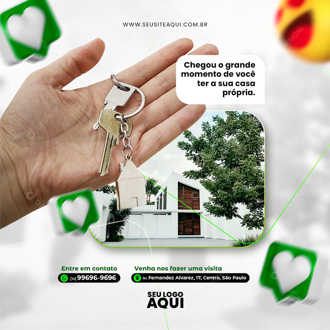 Imobiliária Chegou o Grande Momento de Você ter a sua Casa Própria Social Media PSD Editável