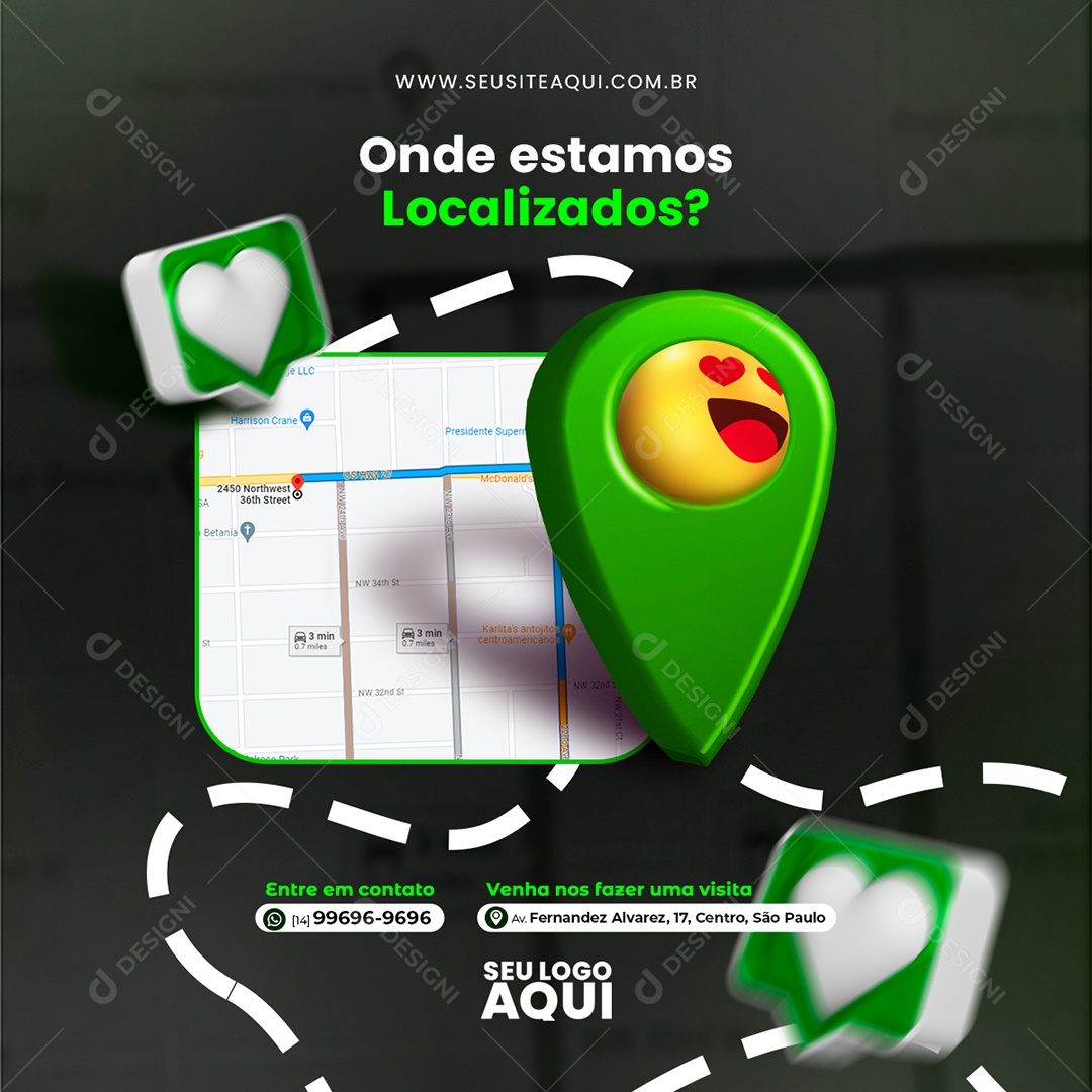 Imobiliária Onde Estamos Localizados Social Media PSD Editável